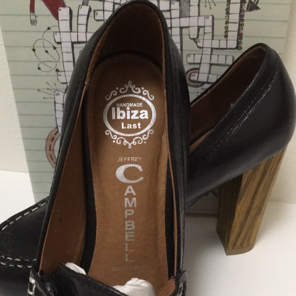 Jeffrey Campbell black leather/wood platform heels - Picture 2 of 4